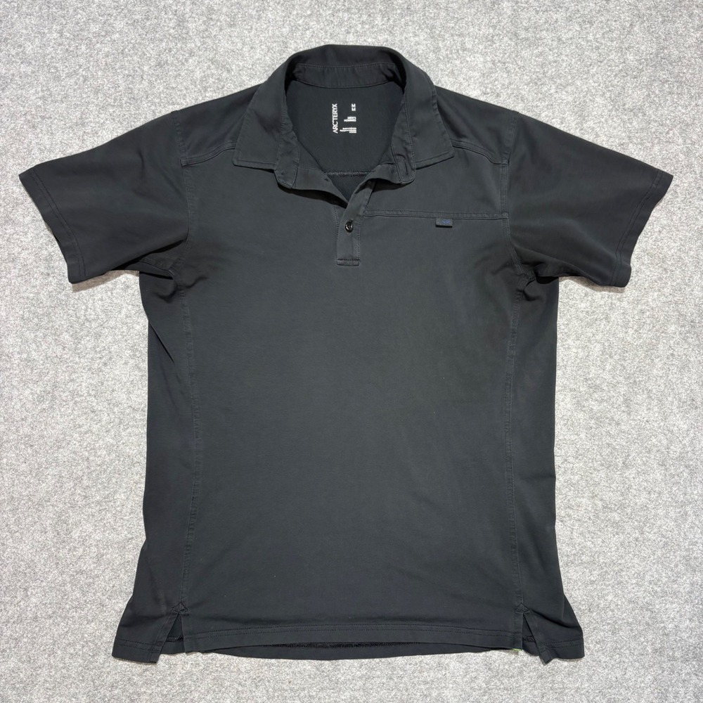 Arcteryx Mens Captive Polo Shirt Black Short Sleeve Stretch Technical Top Size M